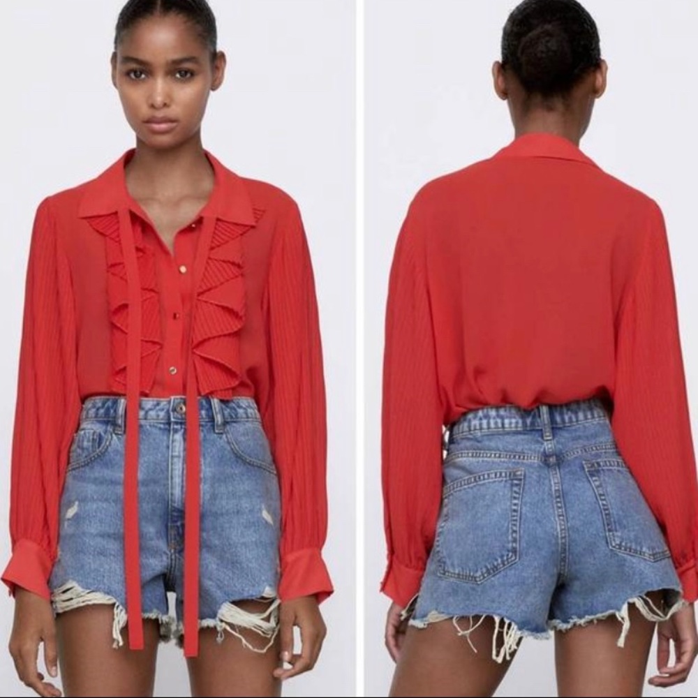 Zara Red Ruffle Flow Blouse